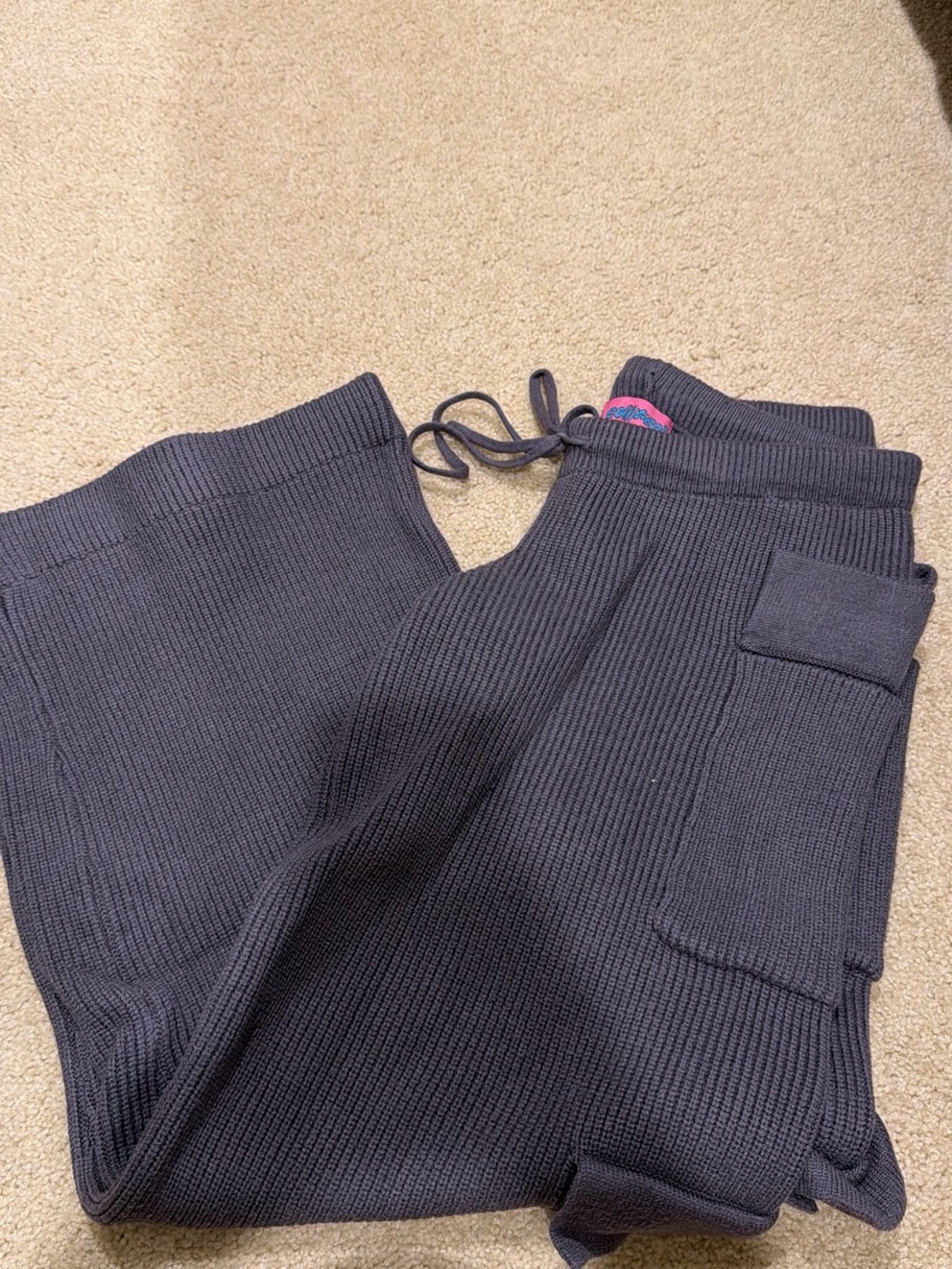 Edikted Charcoal Ribbed Knit Lounge Pants with Pink Logo Tag